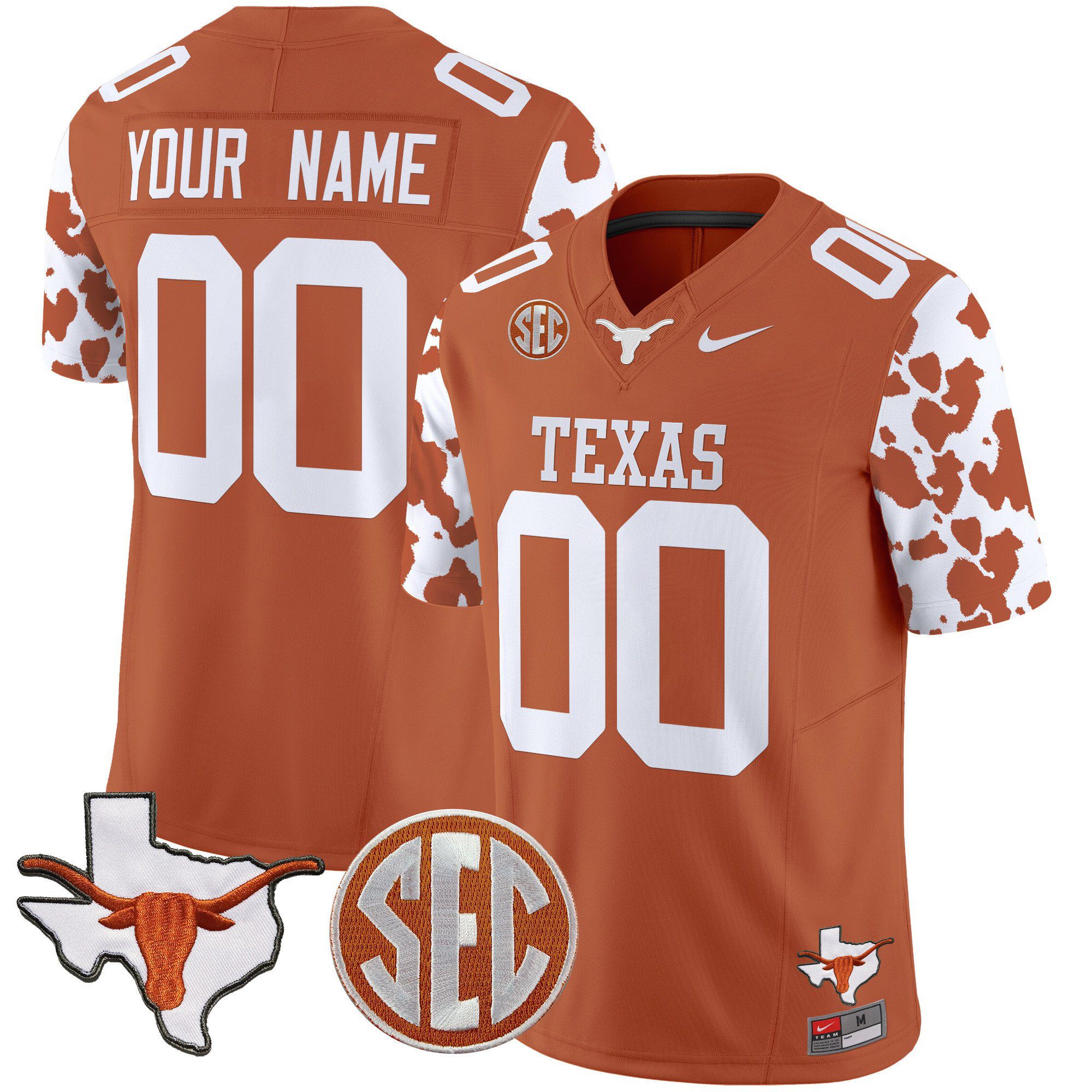 Men Texas Longhorns Orange 2024 Nike Cow Spots Vapor Limited Custom NCAA Jersey->customized nfl jersey->Custom Jersey